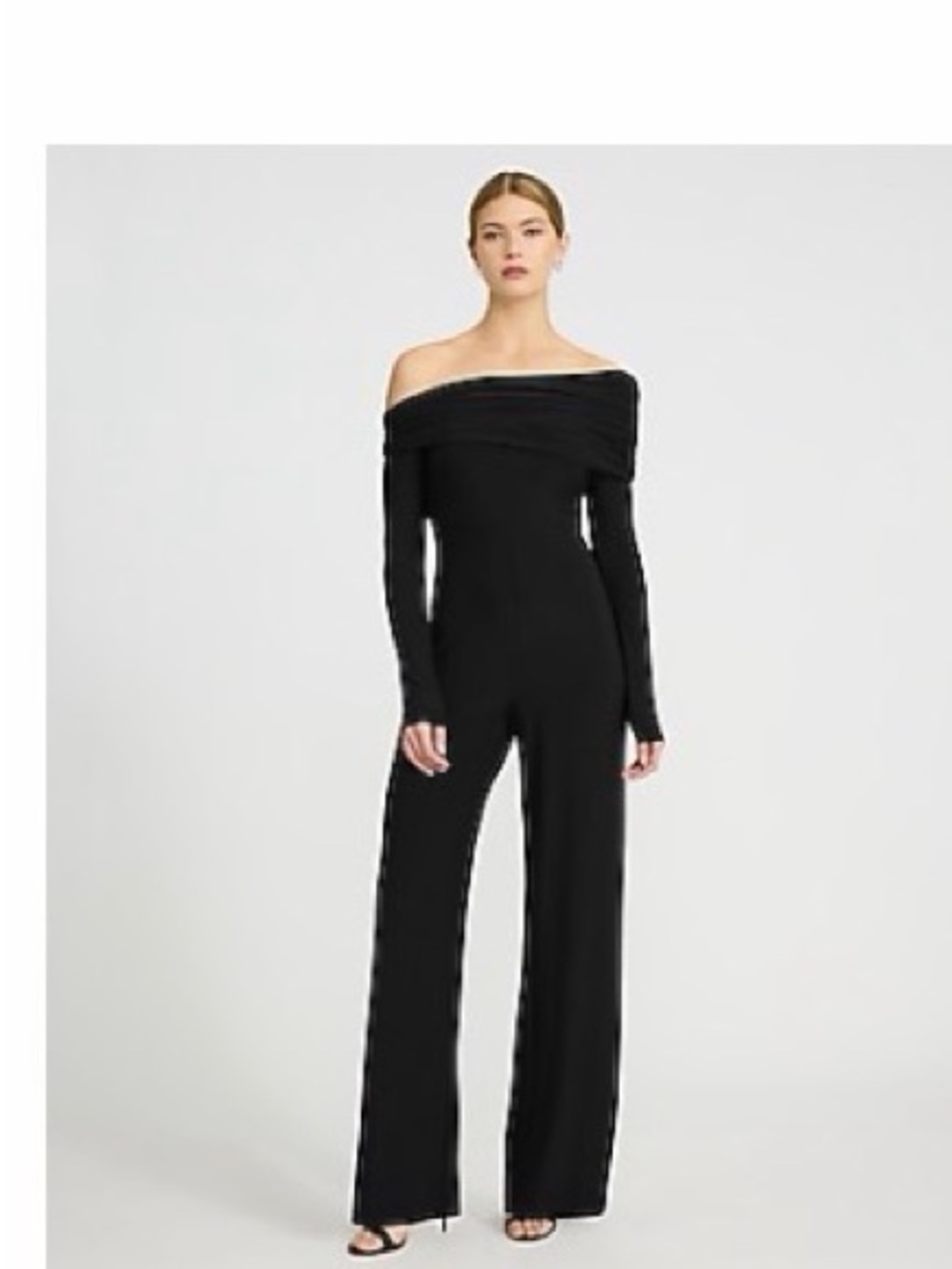 Express Black Off-Shoulder Long Sleeve Jumpsuit